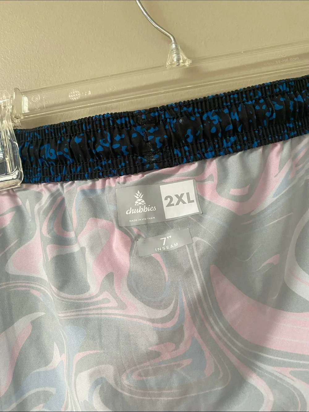 chubbies Black Swim Trunks with Blue Speckle 7” inseam 2XL